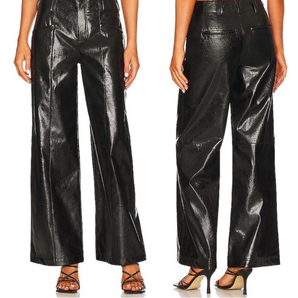 Free people faux leather pants size 0 wide leg high rise - Picture 2 of 14